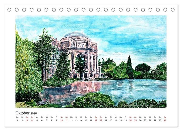 Produktbild: San Francisco in stillen Aquarellen (Tischkalender 2026 DIN A5 quer), CALVENDO Monatskalender