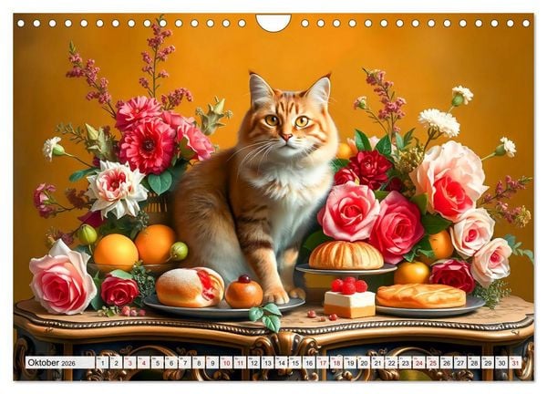 Produktbild: Klassische Katzenportr&auml;ts - Katzen in opulenten Stillleben (Wandkalender 2026 DIN A4 quer), CALVENDO Monatskalender