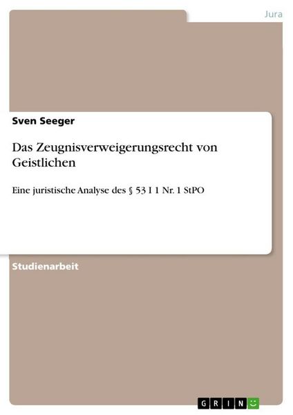 Produktbild: Das Zeugnisverweigerungsrecht von Geistlichen