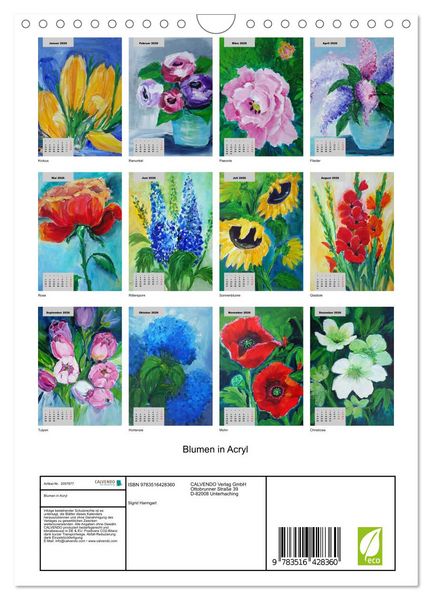 Produktbild: Blumen in Acryl (Wandkalender 2026 DIN A4 hoch), CALVENDO Monatskalender