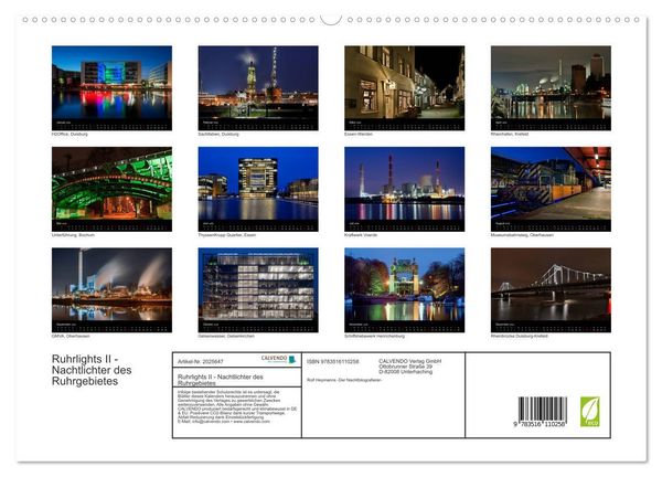 Produktbild: Ruhrlights II - Nachtlichter des Ruhrgebietes (hochwertiger Premium Wandkalender 2026 DIN A2 quer), Kunstdruck in Hochglanz