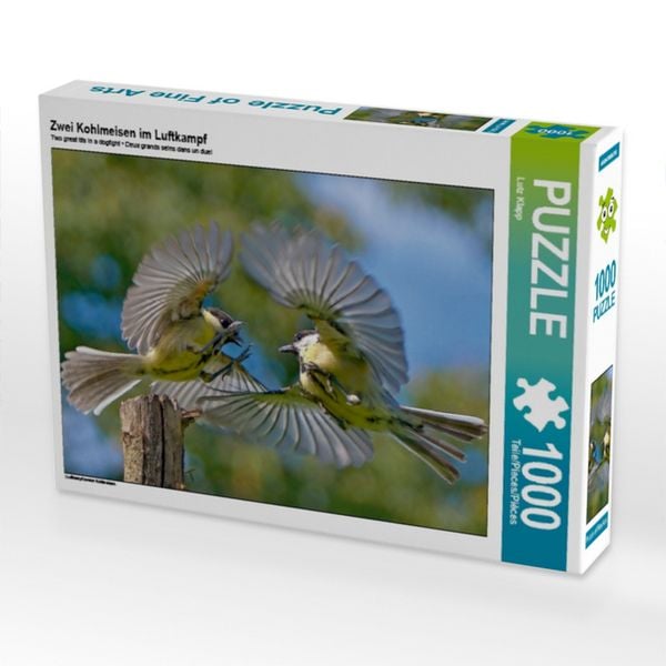 CALVENDO Puzzle Zwei Kohlmeisen im Luftkampf | 1000 Teile Lege-Größe 64x48cm Foto-Puzzle für glückliche Stunden