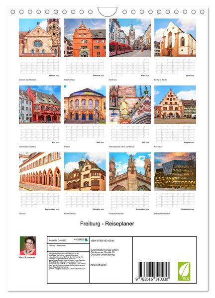 Produktbild: Freiburg - Reiseplaner (Wandkalender 2026 DIN A4 hoch), CALVENDO Monatskalender