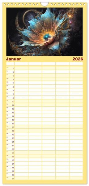 Produktbild: Familienplaner 2026 - Kosmische Bl&uuml;ten mit 5 Spalten (Wandkalender, 21 x 45 cm) CALVENDO