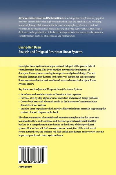 Produktbild: Analysis and Design of Descriptor Linear Systems