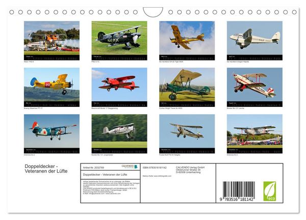 Produktbild: Doppeldecker - Veteranen der L&uuml;fte (Wandkalender 2026 DIN A4 quer), CALVENDO Monatskalender