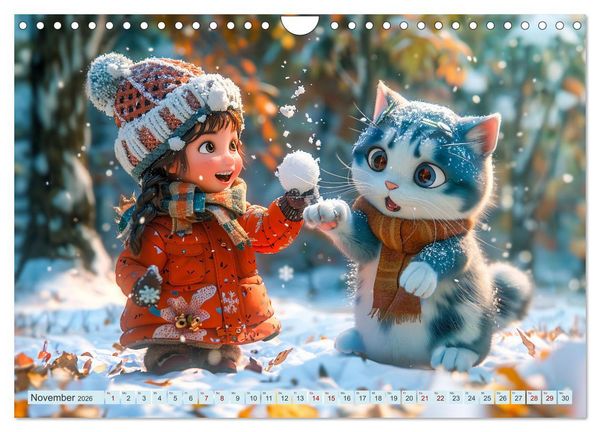 Produktbild: Lina und die Katzen - Magische Abenteuer in niedlichen Szenen (Wandkalender 2026 DIN A4 quer), CALVENDO Monatskalender