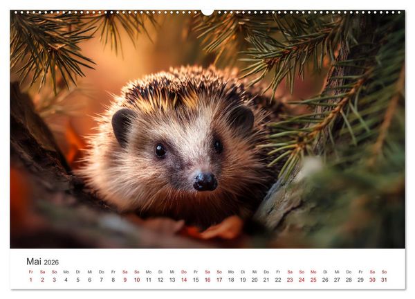 Produktbild: Rund, stachlig, munter - Ein Jahr mit Igeln (hochwertiger Premium Wandkalender 2026 DIN A2 quer), Kunstdruck in Hochglanz