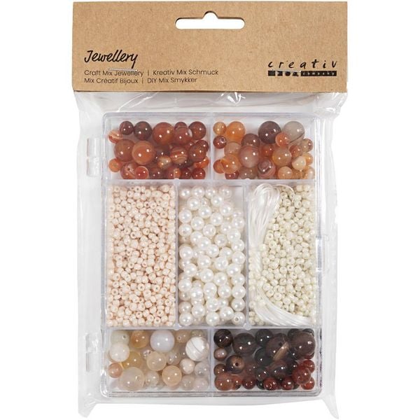Produktbild: Creativ Company Kreativ Mix Schmuck, Achate, Gr&ouml;&szlig;e 2,6-10 mm, Lochgr&ouml;&szlig;e 0,8-1,8 mm, sortierte Farben