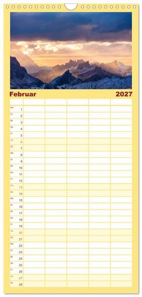 Produktbild: Familienplaner 2027 - Leuchtende Dolomiten mit 5 Spalten (Wandkalender, 21 x 45 cm) CALVENDO