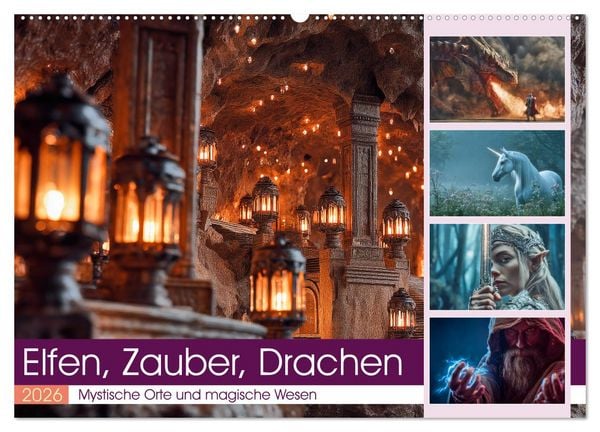 Elfen, Zauber, Drachen (Wandkalender 2026 DIN A2 quer), CALVENDO Monatskalender