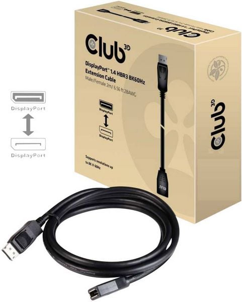 Produktbild: club3D DisplayPort Verl&auml;ngerungskabel DisplayPort Stecker, DisplayPort Buchse 2.00 m Schwarz CAC-1022 DisplayPort-Kabel