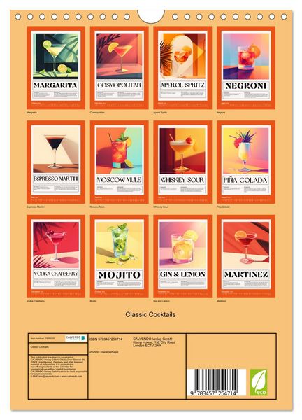 Produktbild: Classic Cocktails (Wall Calendar 2026 DIN A4 portrait), CALVENDO 12 Month Wall Calendar
