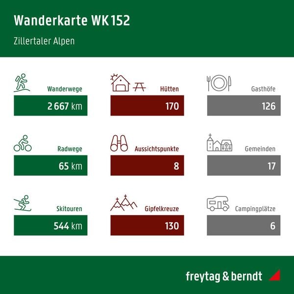 Zillertaler Alpen, Wander-, Rad- und Freizeitkarte 1:50.000, freytag & berndt, WK 152