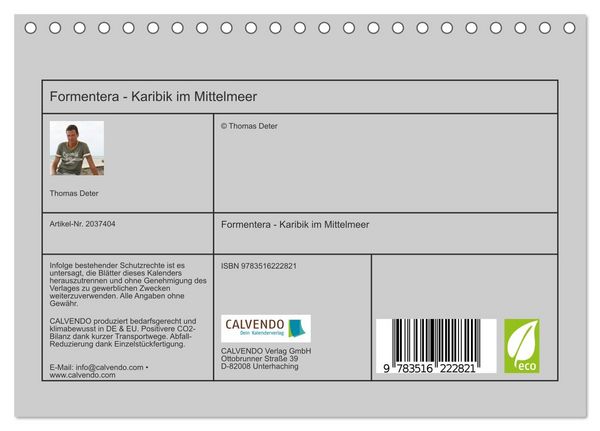 Produktbild: Formentera - Karibik im Mittelmeer (Tischkalender 2026 DIN A5 quer), CALVENDO Monatskalender