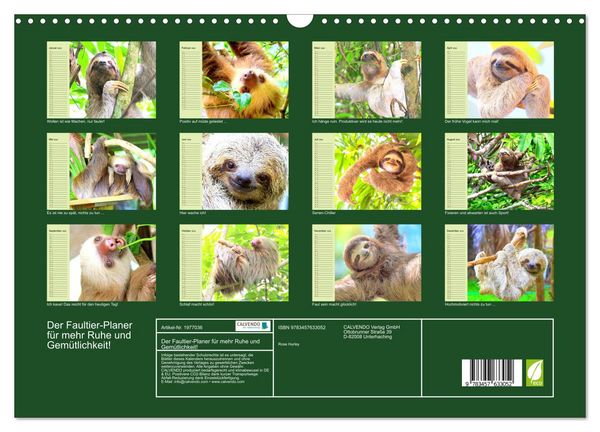 Produktbild: Der Faultier-Planer f&uuml;r mehr Ruhe und Gem&uuml;tlichkeit! (Wandkalender 2026 DIN A3 quer), CALVENDO Monatskalender