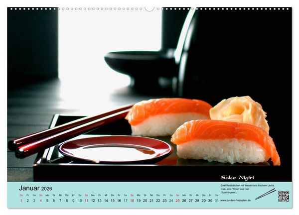 Produktbild: Sushi - Sashimi mit Anleitung f&uuml;r perfektes Gelingen (hochwertiger Premium Wandkalender 2026 DIN A2 quer), Kunstdruck in Hochglanz