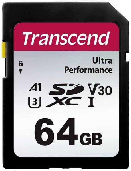 Produktbild: Transcend TS64GSDC340S SDXC-Karte 64 GB A1 Application Performance Class, v30 Video Speed Class, UHS-Class 3 sto&szlig;sicher, Wasserdicht