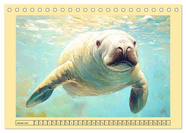 Produktbild: Manatee Paintings. Rundschwanzseek&uuml;he im &Ouml;lgem&auml;lde-Stil (Tischkalender 2026 DIN A5 quer), CALVENDO Monatskalender
