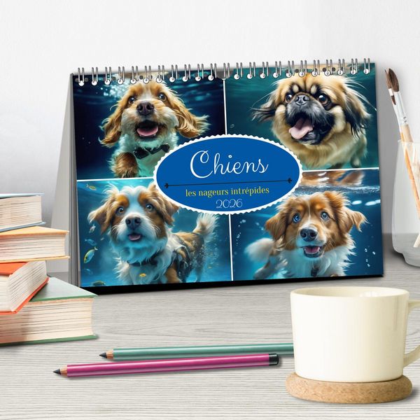 Produktbild: Chiens : les nageurs intr&eacute;pides (Calendrier de bureau 2026 DIN A5 vertical), CALVENDO calendrier mensuel
