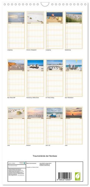 Produktbild: Familienplaner 2026 - Traumstr&auml;nde der Nordsee mit 5 Spalten (Wandkalender, 21 x 45 cm) CALVENDO