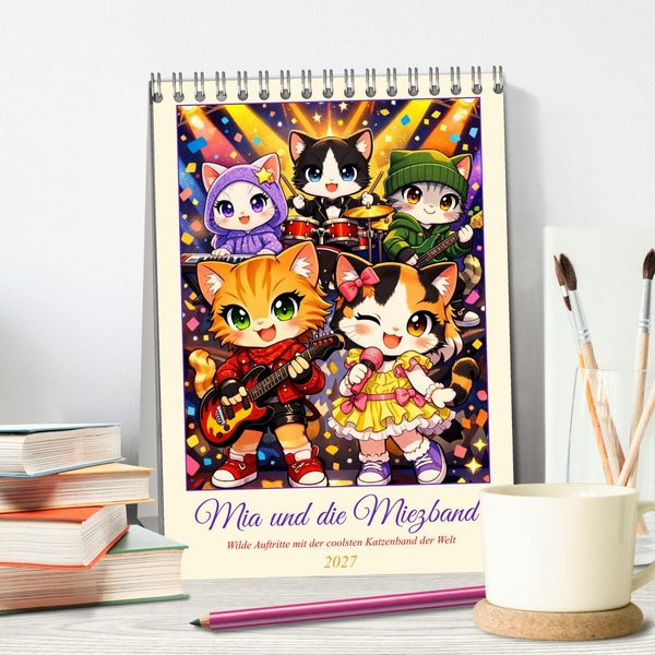 Produktbild: Mia und die Miezband (Tischkalender 2027 DIN A5 hoch), CALVENDO Monatskalender