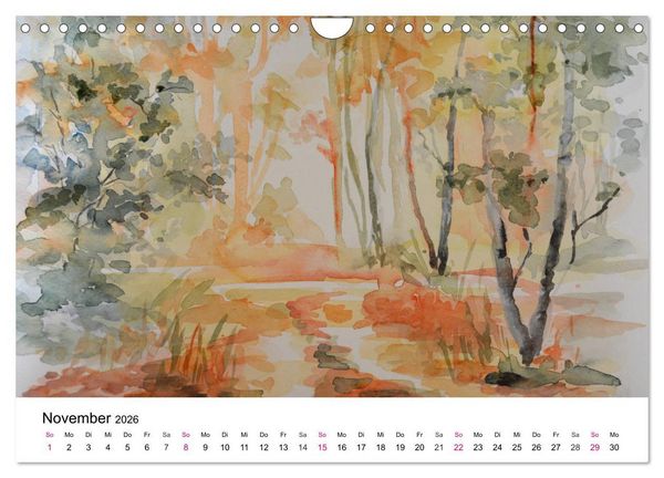 Produktbild: Mit Aquarellen durch das Jahr (Wandkalender 2026 DIN A4 quer), CALVENDO Monatskalender