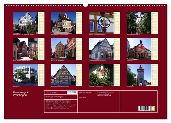 Produktbild: Unterwegs in Waiblingen (Wandkalender 2026 DIN A2 quer), CALVENDO Monatskalender