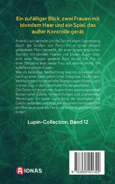 Produktbild: Ars&egrave;ne Lupin und die Dame mit den gr&uuml;nen Augen. Detektivroman. Maurice Leblanc