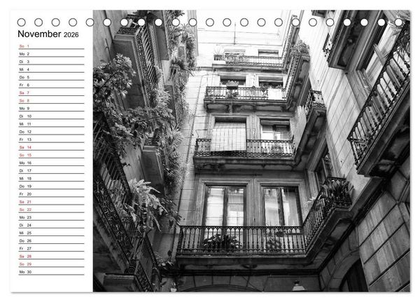 Produktbild: Barcelona Schwarz / Wei&szlig; Impressionen (Tischkalender 2026 DIN A5 quer), CALVENDO Monatskalender