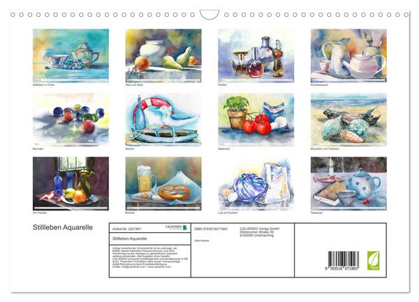 Produktbild: Stillleben Aquarelle (Wandkalender 2026 DIN A3 quer), CALVENDO Monatskalender