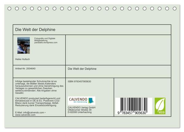 Produktbild: Die Welt der Delphine (Tischkalender 2026 DIN A5 quer), CALVENDO Monatskalender