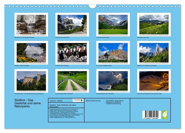 Produktbild: S&uuml;dtirol - Das Gadertal und seine Naturparks (Wandkalender 2026 DIN A3 quer), CALVENDO Monatskalender