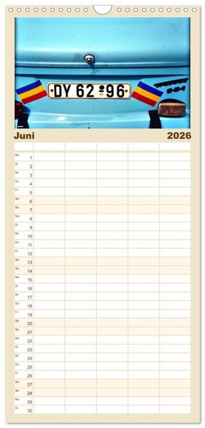 Produktbild: Familienplaner 2026 - Trabi-Land DDR mit 5 Spalten (Wandkalender, 21 x 45 cm) CALVENDO