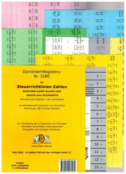 Produktbild: D&uuml;rckheimRegister&reg; STEUERRICHTLINIEN OHNE Stichworte, Wichtige Gesetze und &sect;&sect;,