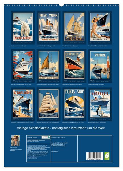 Produktbild: Vintage Schiffsplakate - nostalgische Kreuzfahrt um die Welt (hochwertiger Premium Wandkalender 2026 DIN A2 hoch), Kunstdruck in Hochglanz