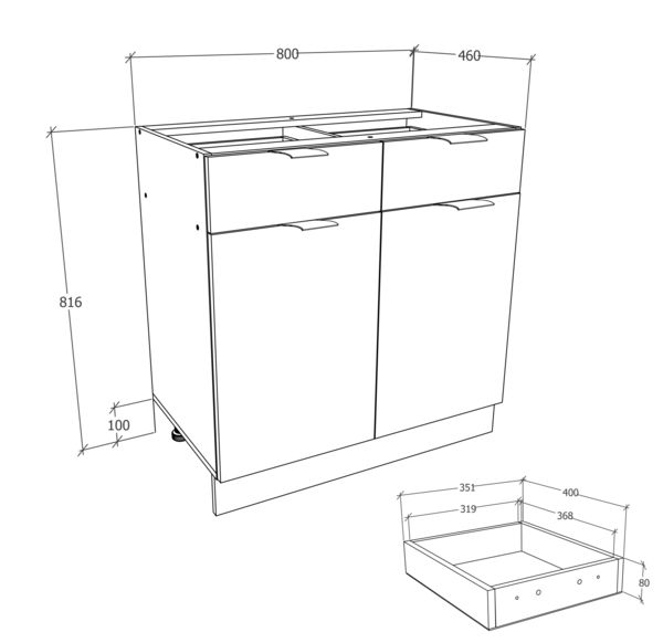 Produktbild: K&uuml;chenschrank B80 cm Unterschrank Schublade Fasola
