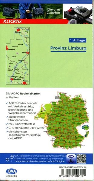 Produktbild: BVA ADFC Regionalkarte Limburg, mit Knotenpunkten 1:75.000