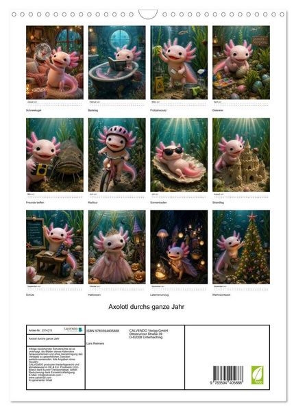 Produktbild: Axolotl durchs ganze Jahr (Wandkalender 2027 DIN A3 hoch), CALVENDO Monatskalender