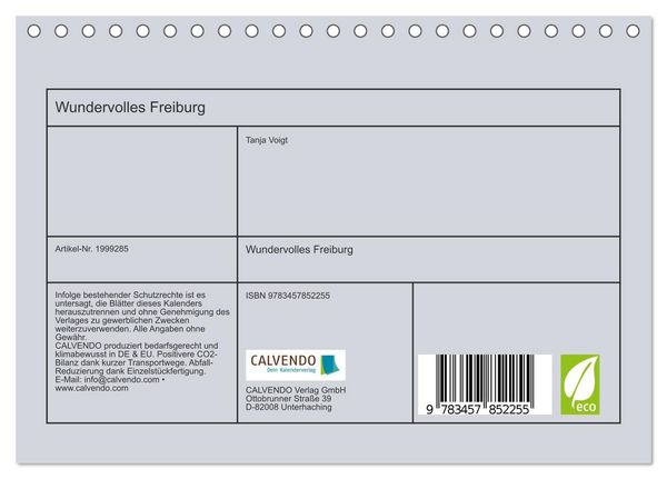 Produktbild: Wundervolles Freiburg (Tischkalender 2026 DIN A5 quer), CALVENDO Monatskalender