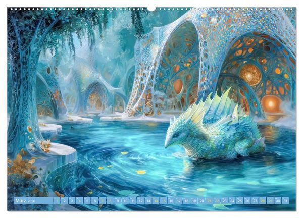 Produktbild: Fantasiekreaturen am Wasser - Biomorphe Landschaften (Wandkalender 2026 DIN A2 quer), CALVENDO Monatskalender