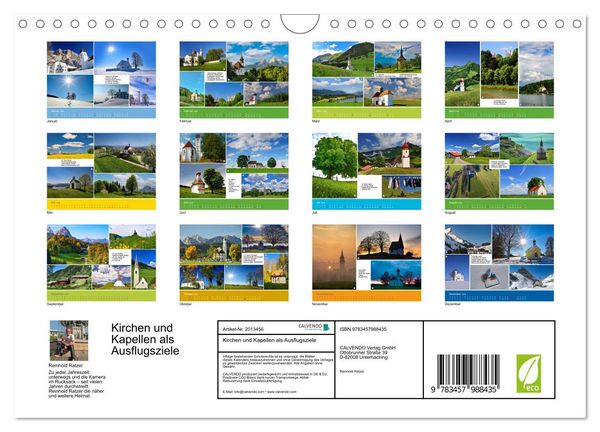 Produktbild: Kirchen und Kapellen als Ausflugsziele (Wandkalender 2026 DIN A4 quer), CALVENDO Monatskalender