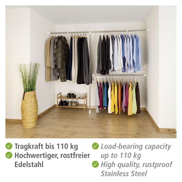 Produktbild: Teleskop-Garderoben-Set Edelstahl 3-teilig, verstellbar