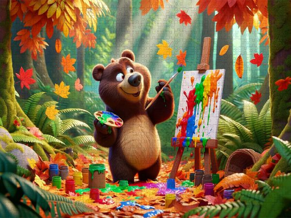 Produktbild: CALVENDO Puzzle Herbstliche Malerei im Dschungel: Der k&uuml;nstlerische Braunb&auml;r | 2000 Teile Lege-Gr&ouml;&szlig;e 90x67cm Foto-Puzzle f&uuml;r gl&uuml;ckliche Stunden