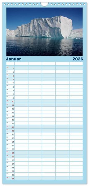 Produktbild: Familienplaner 2026 - EISIGE GIGANTEN in der DISKOBUCHT mit 5 Spalten (Wandkalender, 21 x 45 cm) CALVENDO