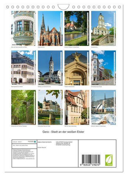 Produktbild: Gera - Stadt an der wei&szlig;en Elster (Wandkalender 2026 DIN A4 hoch), CALVENDO Monatskalender
