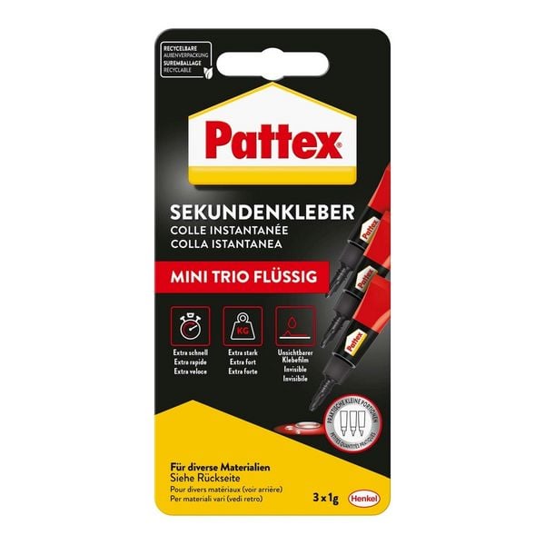 Produktbild: Pattex Kleben Pattex Sekundenkleber Fl&uuml;ssig Mini Trio, 3 1 g
