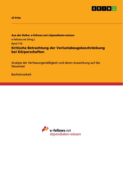 Produktbild: Kritische Betrachtung der Verlustabzugsbeschr&auml;nkung bei K&ouml;rperschaften