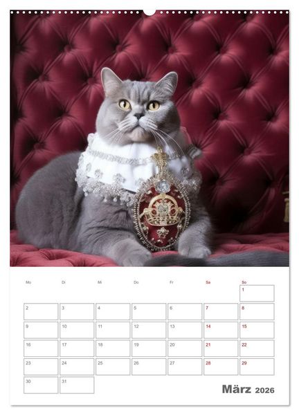 Produktbild: Royale Katzen Portraits (Wandkalender 2026 DIN A2 hoch), CALVENDO Monatskalender