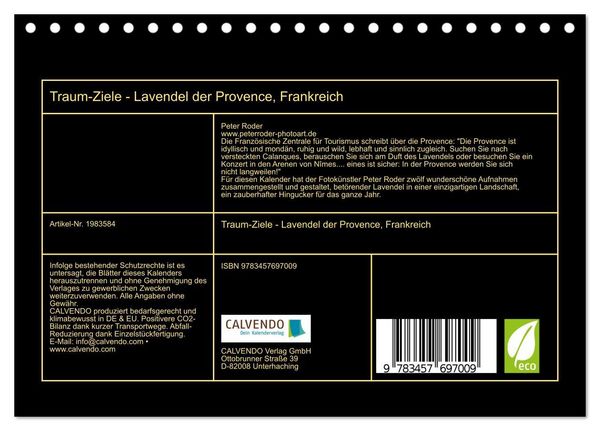 Produktbild: Traum-Ziele - Lavendel der Provence, Frankreich (Tischkalender 2026 DIN A5 quer), CALVENDO Monatskalender